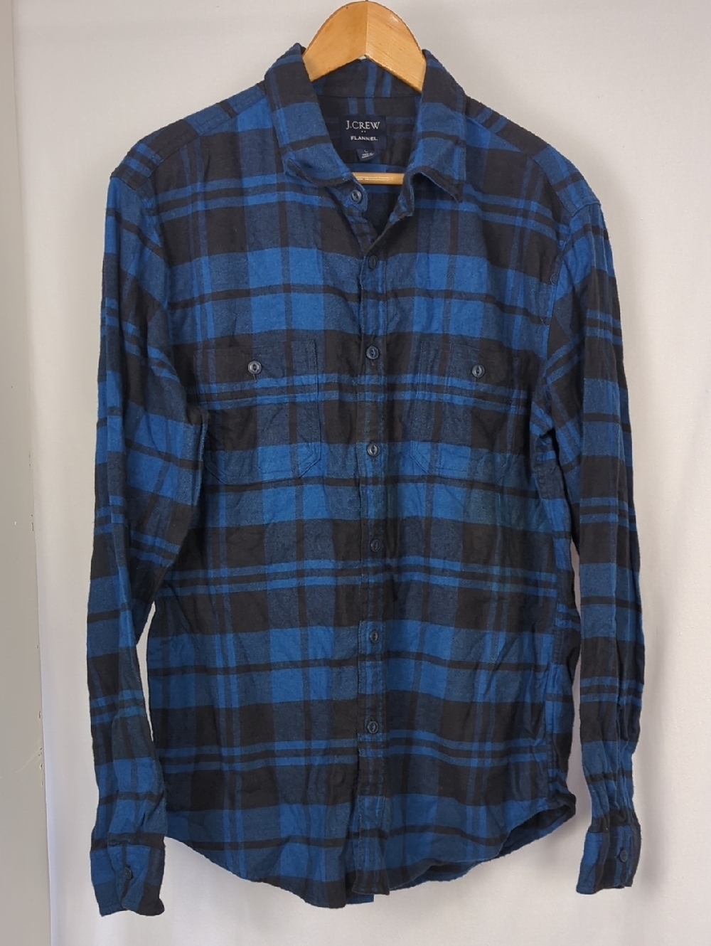 J CREW Men's Blue Black Buffalo Plaid Flannel Button-Down Shirt